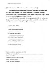 English Worksheet: READING COMPREHENSION