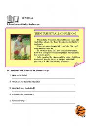 English Worksheet: Teen Basketball Champion - Reading