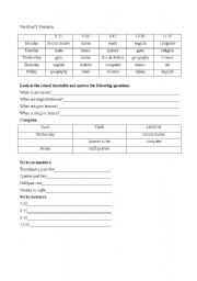 English worksheet:  time and school subjects