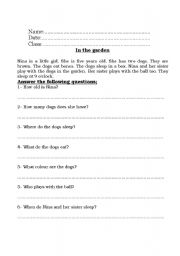 English Worksheet: In The Garden