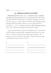 English Worksheet: Shakespeare in the Classroom Movie Quiz
