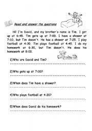 English Worksheet: Reading comprehension