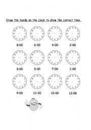 English Worksheet: Draw the hands on the clock