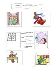 English worksheet: Match the instructions with the pictures