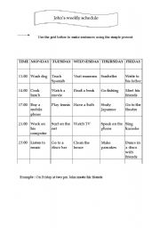 English worksheet: Johns weekly schedule