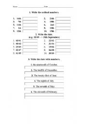 English worksheet: Ordinals numbers and month