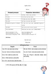 English Worksheet: Verb To Be/ Personal Pronouns and Possessive Adjectives