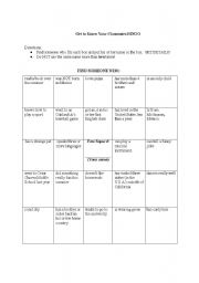 English Worksheet: Getting to Know Your Classmates Bingo