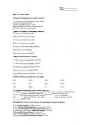 English worksheet: Test on present, past and vocabulary