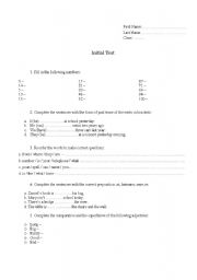 English Worksheet: Intial Test - 6th grade