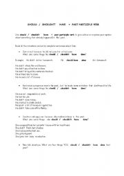 English Worksheet: PRACTICE  WITH SHOULD / SHOULDNT +PAST PARTICIPLE