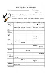 English Worksheet: Adjective degrees