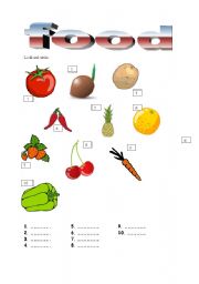 English worksheet: food