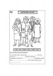 English Worksheet: Colour what the family is wearing