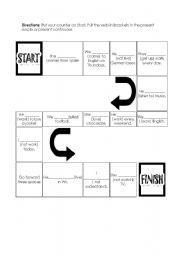 English Worksheet: Present Simple and continuous Board game