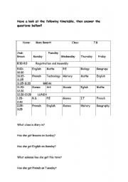 English Worksheet: Timetable