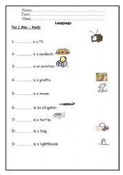 English Worksheet: This That