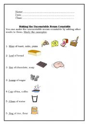 English Worksheet: Making the uncountable countable 1