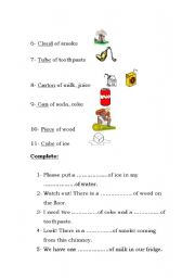 English Worksheet: Making the uncountable countable 2