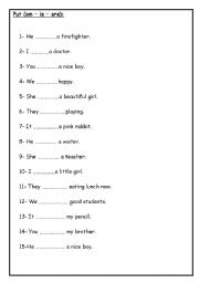 English worksheet: Am/Is/Are