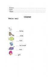 English worksheet: a/an