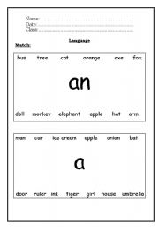 English worksheet: A/ An