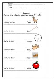 English Worksheet: A-An