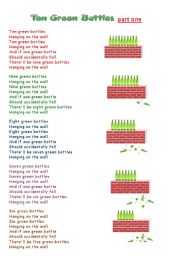 English worksheet: Ten green bottles (part 1/2)