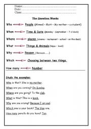 English Worksheet: Question Words