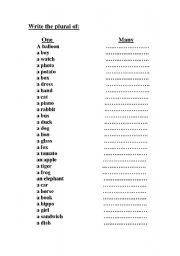 English Worksheet: Write the plural