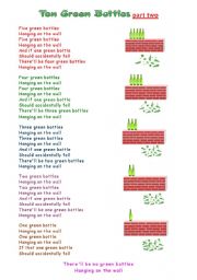 English worksheet: Ten green bottles (part 2/2)