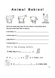 English worksheet: Animal babies part 1