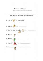 English worksheet: emotions and a personal pronoun