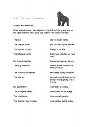 English worksheet: Silly Sentences Subjects and Predicates