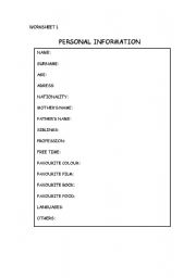 English worksheet: Personal information