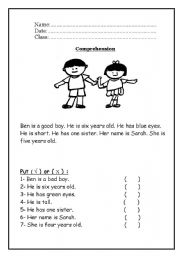 English Worksheet: Reading Comprehension