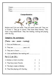 English Worksheet: Reading Comprehension