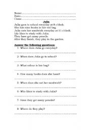 English Worksheet: Reading Comprehension