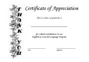 English worksheet: Thank You certificate for community help involvement