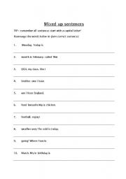 English worksheet: Mixed up sentences