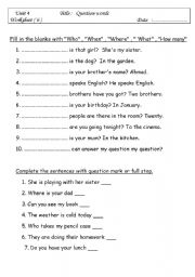 English Worksheet: Question Words