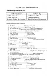 English Worksheet: Verb forms: verbs + infinitive or verbs + -ing