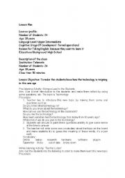 English Worksheet: Technology Lesson Plan