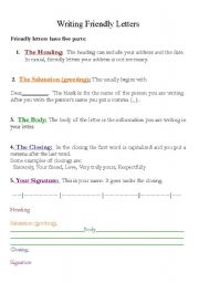 English Worksheet: The 5 Parts of Writing Friendly Letters