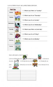 English Worksheet: DAYS, PLACES. WAS WERE