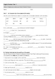 English Worksheet: Verb Tense Review Test - Simple vs Continuous Past/Present/Future