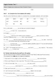 Verb Tense Review Test - Simple vs Continuous Past/Present/Future