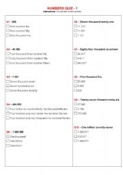 English worksheet: Numbers Quiz