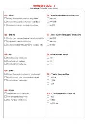 English Worksheet: Numbers Quiz 2