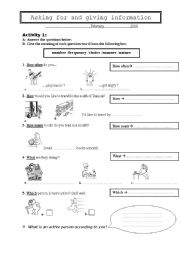 English worksheet: Asking for and giving information